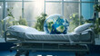 la planète Terre sur un lit d'hôpital, concept pour sauver la planète