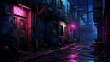 Fototapeta Londyn - Eerie Neon-Lit Alleyway