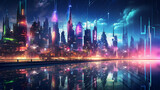 Fototapeta Londyn - Cyberpunk Skylines: Futuristic Cityscape with Neon Towers