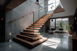 A minimalist house with a minimalist staircase and minimalist lighting fixtures, Minimalist House, 