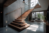 Fototapeta  - A minimalist house with a minimalist staircase and minimalist lighting fixtures, Minimalist House, 