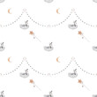 watercolor seamless pattern vintage swan in a black crown and with a garland and moon. elegant pattern for printing on fabric, wrapping paper, bed linen.