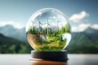 Green eco friendly lightbulb, green energy innovation concept, Generative AI