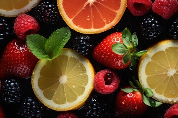 Wall Mural - Fresh fruit with water splash, Generative AI