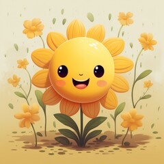 Wall Mural - Cheerful cartoon chamomile