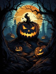 Wall Mural - Halloween poster with scary pumpkins