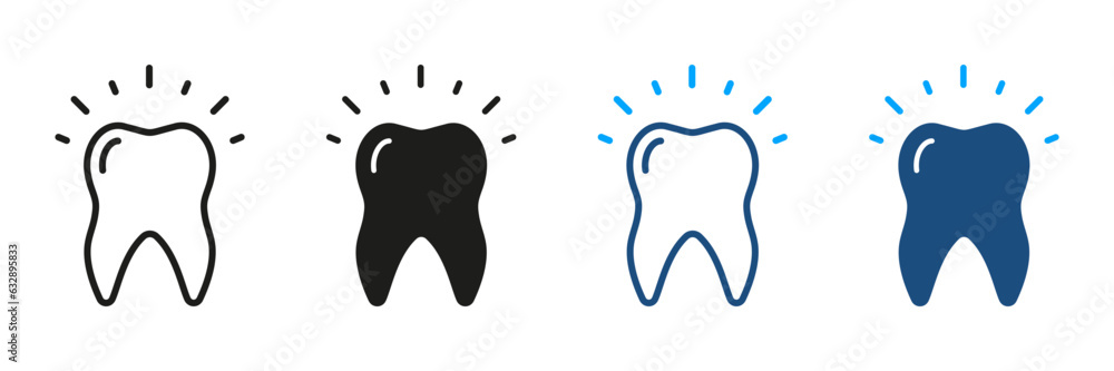Vector de Stock Glow Healthy Tooth Silhouette and Line Icons Set ...