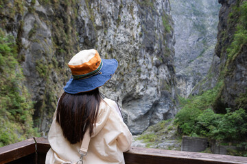 Wall Mural - Woman look at the scenery in Hualien taroko Gorge at Hualien Taroko