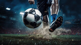 Fototapeta Fototapety sport - A soccer player kicks a soccer ball in the stadium, Soccer World Cup, Soccer European Championship