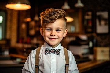 happy boy after hairstyle at the hairdresser