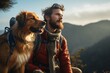 a man with a dog on top of a mountain. pets Concept travel .generative ai.