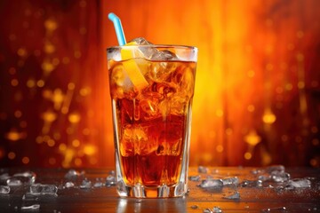 Canvas Print - glass of ice tea with condensation and colorful background