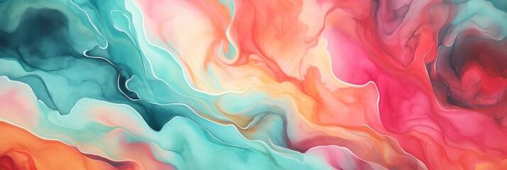 Poster - Abstract marble pattern in light green and red colors, Liquid acrylic painting, Background.