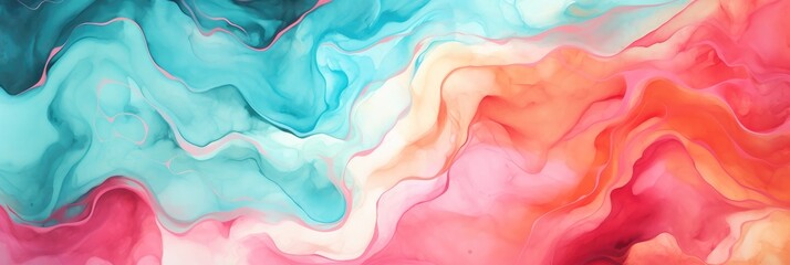 Poster - Abstract marble pattern in light green and red colors, Liquid acrylic painting, Background.