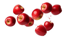 Floating Apple Slices Descending Red Apple Wedges In Isolated Background. Generative AI