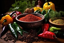 Colorful Variety Of Peppers And Spices For Salsa Making