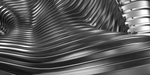 Wall Mural - Abstract metal background. Silver steel stripes wavy pattern