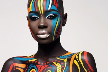 beautiful glamour african woman with black skin body art.