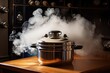 pressure cooker with steam releasing from valve