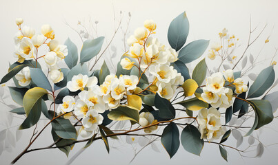 Drawn branches with leaves isolated on a white background.