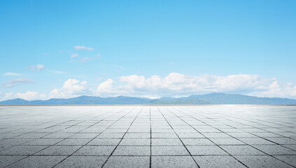 Wall Mural - empty floor in front of blue sky .