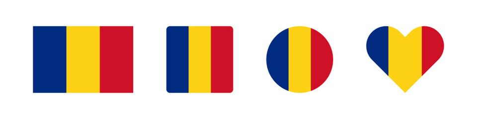 Romania icon. Romanian flag signs. National badge symbol. Europe country symbols. Culture sticker icons. Vector isolated sign.