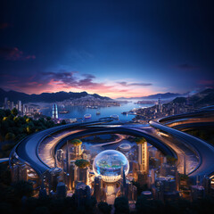 Wall Mural - science fiction cityscape, futuristic high-tech city with advanced infrastructure