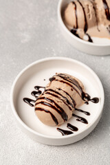 Baileys liqueur ice cream, cocoa, chocolate chips, chocolate syrup