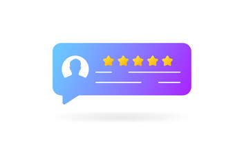 5 star review. Flat, color, feedback message. Vector illustration