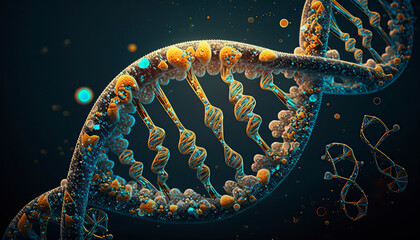 Microscopic image of a double helix of dna, image created with ai