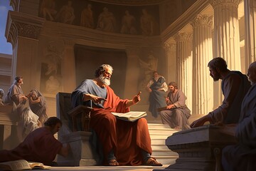 Aristotle's Wisdom: Vibrant Scene from the Lyceum's Teachings