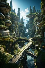 Wall Mural - green eco city concept, futuristic high-tech city with advanced infrastructure, science fiction city