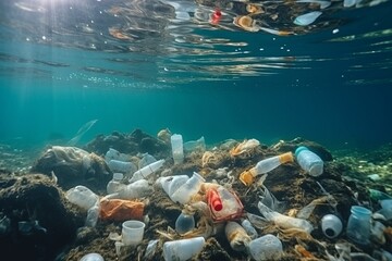 Wall Mural - Plastic waste and bottles garbage undersea or in the ocean