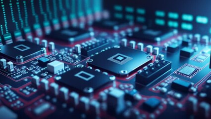 Fototapete - A close up of a computer chip on a printed circuit board. Generative ai