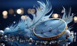 Background with deco, feathers and pearls in blue.