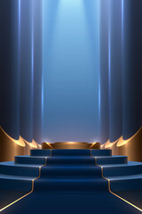 Wall Mural - Blue and gold podium with carpet and columns