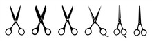 Scissors Set. Flat Icon Style. Collection Scissors Black On White Background. - Vector 10 Eps.