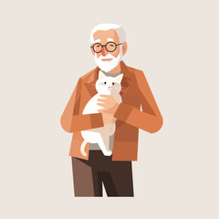 Wall Mural - old man with cat vector flat minimalistic isolated illustration