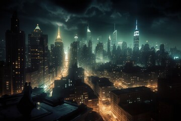 Concept art illustration of Gotham city at night, Generative AI