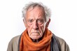 © Leon Waltz - Group portrait photography of a man in his 80s with a confused and distant expression due to Alzheimer disease wearing a charming scarf against a white background