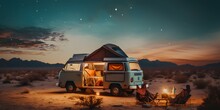 Camping In The Desert In The Middle Of Nowhere. Generative AI