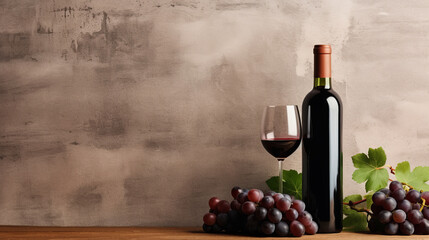 Wall Mural - Bottle of Wine and grape, wine tasting and wine shop concept, copy space