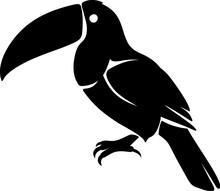 Toucan Bird. Black Silhouette Of An Exotic Toucan Bird Isolated On A White Background. Vector Illustration