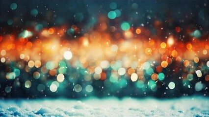 Wall Mural - Vintage Christmas Flickering Bokeh Lights Background Seamless Snowing Snow Fall Winter Festive Loop Illustration