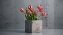 Abstract Composition Of Concrete Props And Tulips