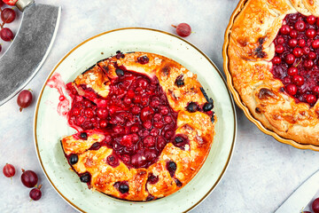 Wall Mural - Open summer pie or galette with berries.