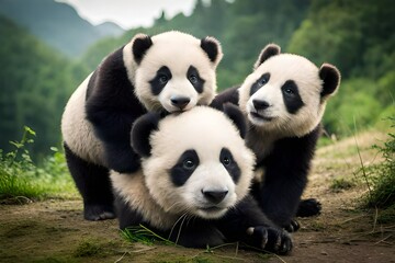 Wall Mural - giant panda eating bamboo