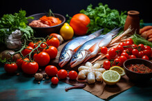 An Inviting Illustration That Captures The Essence Of A Mediterranean Diet Spread, Showcasing An Array Of Colorful And Wholesome Foods. Ai Generated