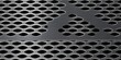 Seamless perforated metal catwalk texture isolated on black background. Tileable rough grungy silver grey industrial steel pill shaped floor grate, grille or mesh repeat pattern. 3D, Generative AI