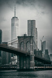Fototapeta  - Brooklyn bridge and One World Trade Center on a cloudy morning